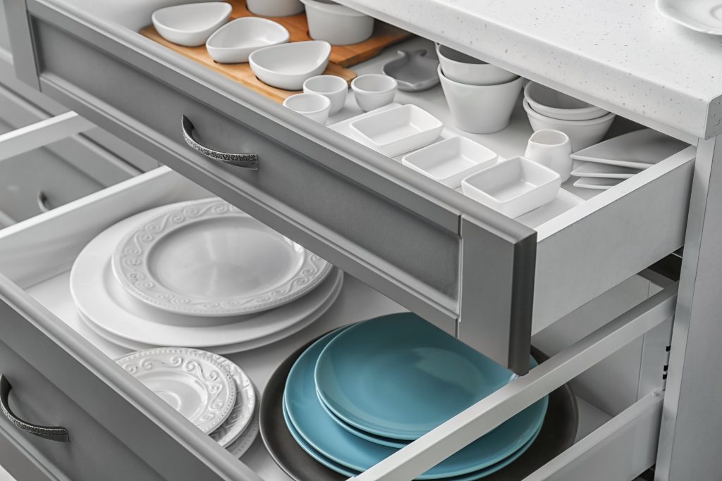 Set of tableware in kitchen drawers | Carpet Barn