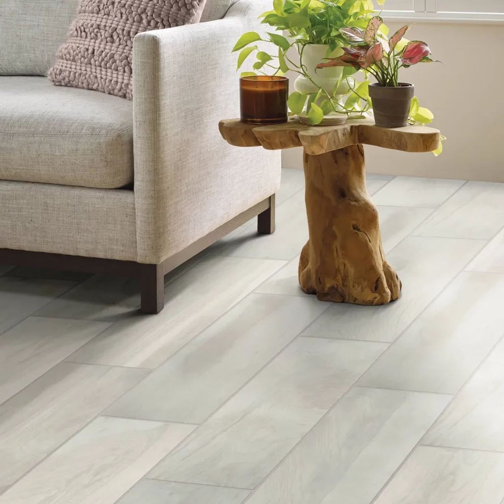 Wood look tiles in a living room