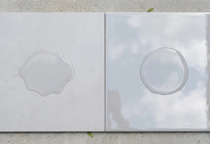 Matte vs gloss porcelain tile comparison showing texture difference for Billings bathroom floors.