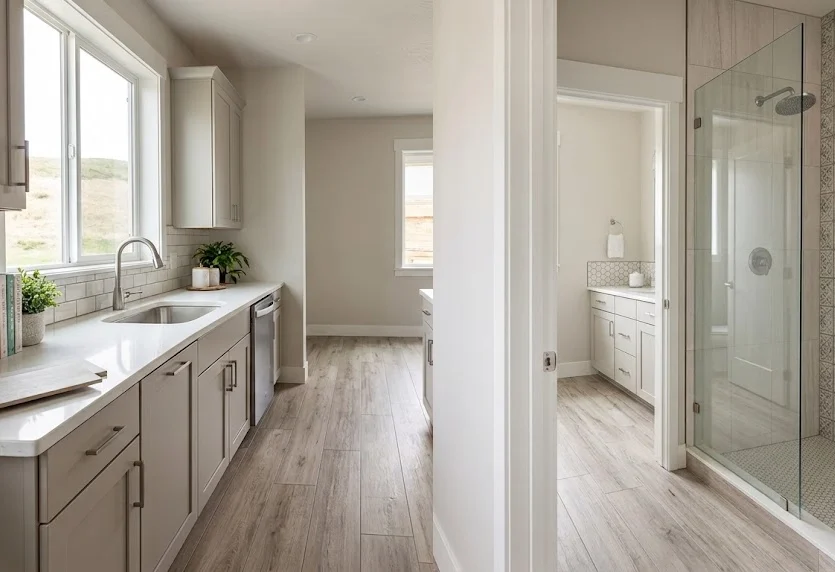Modern Billings home kitchen and bathroom interior showcasing tile choices and comparison.
